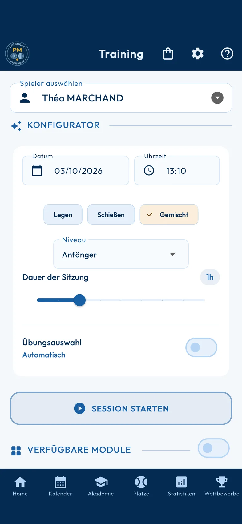 App-Bildschirm: Training