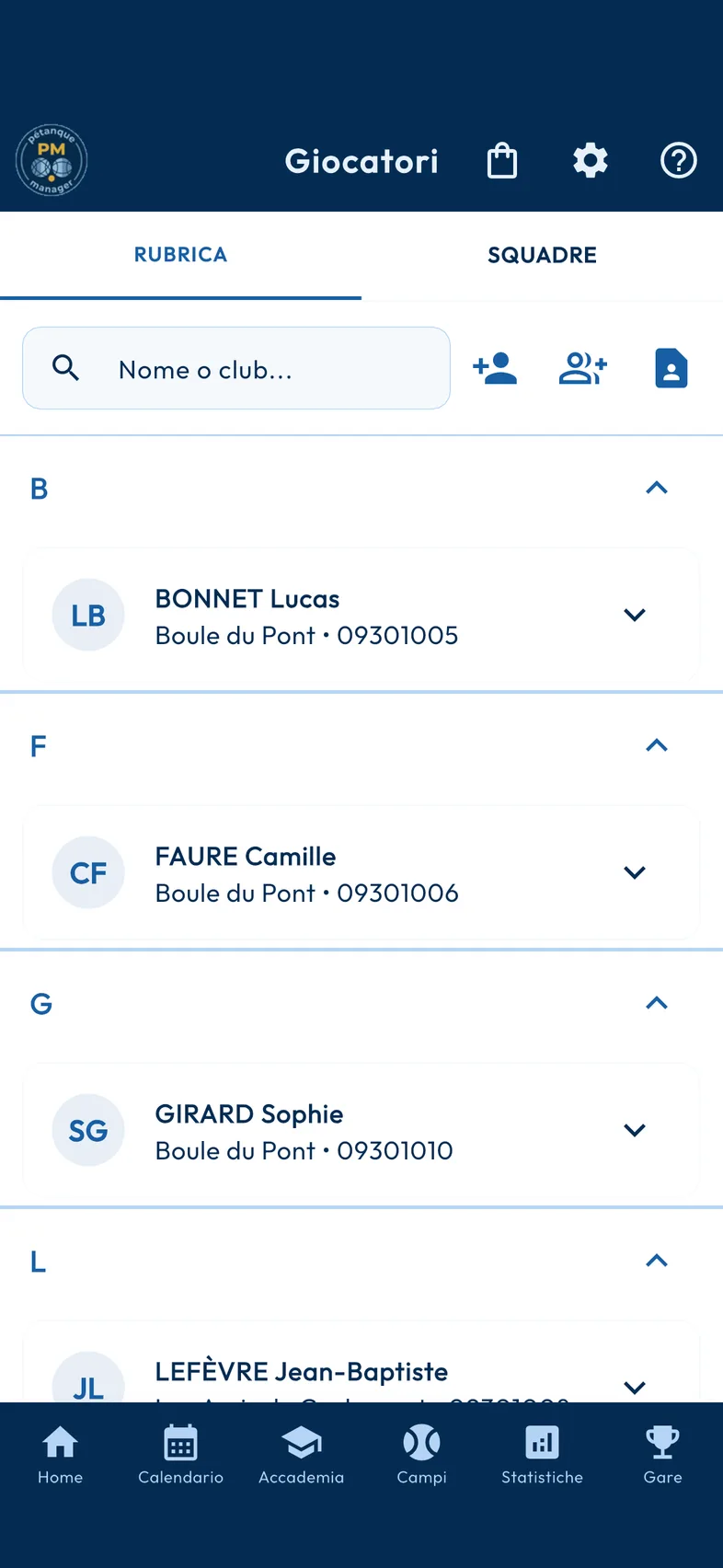 Gestione dei giocatori e backup