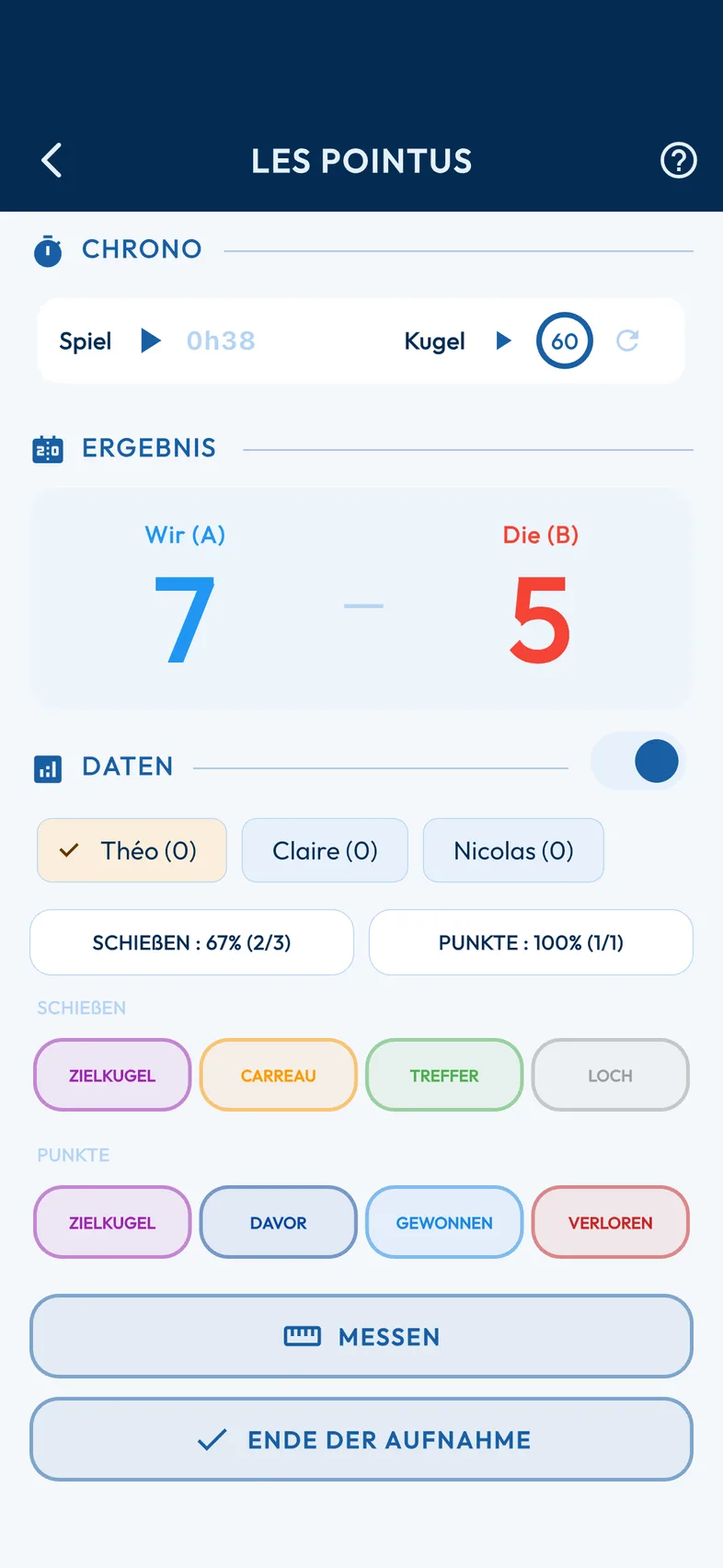 Detaillierte Auswertung pro Aufnahme