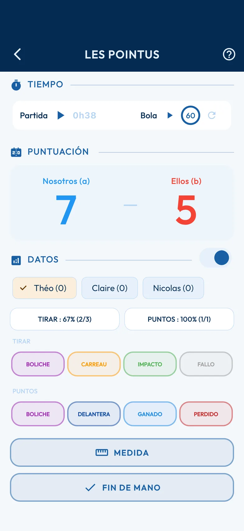Seguimiento detallado por mano