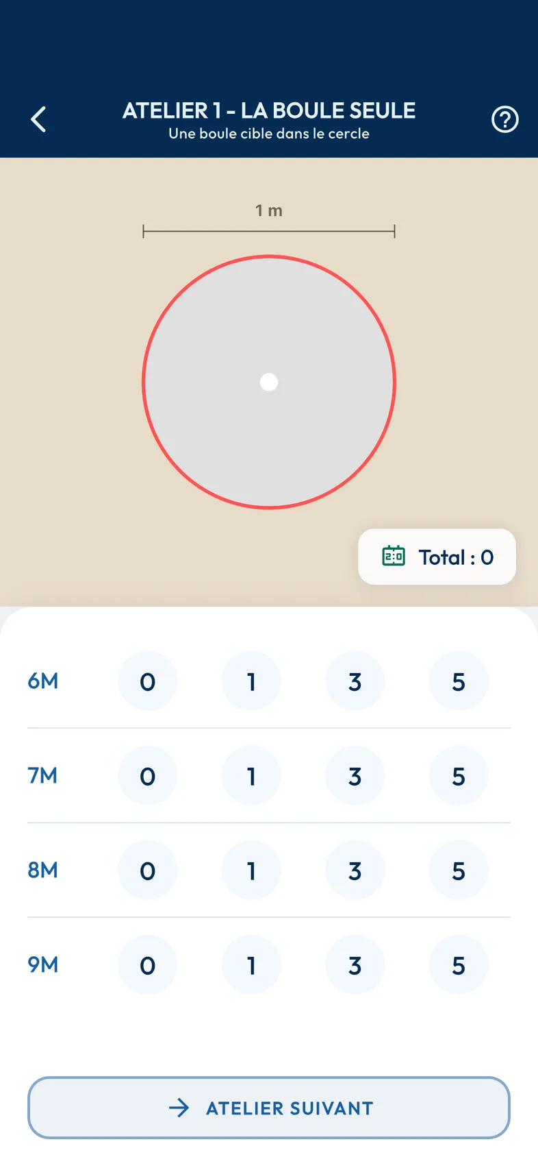 Écran Tir de précision de l'application