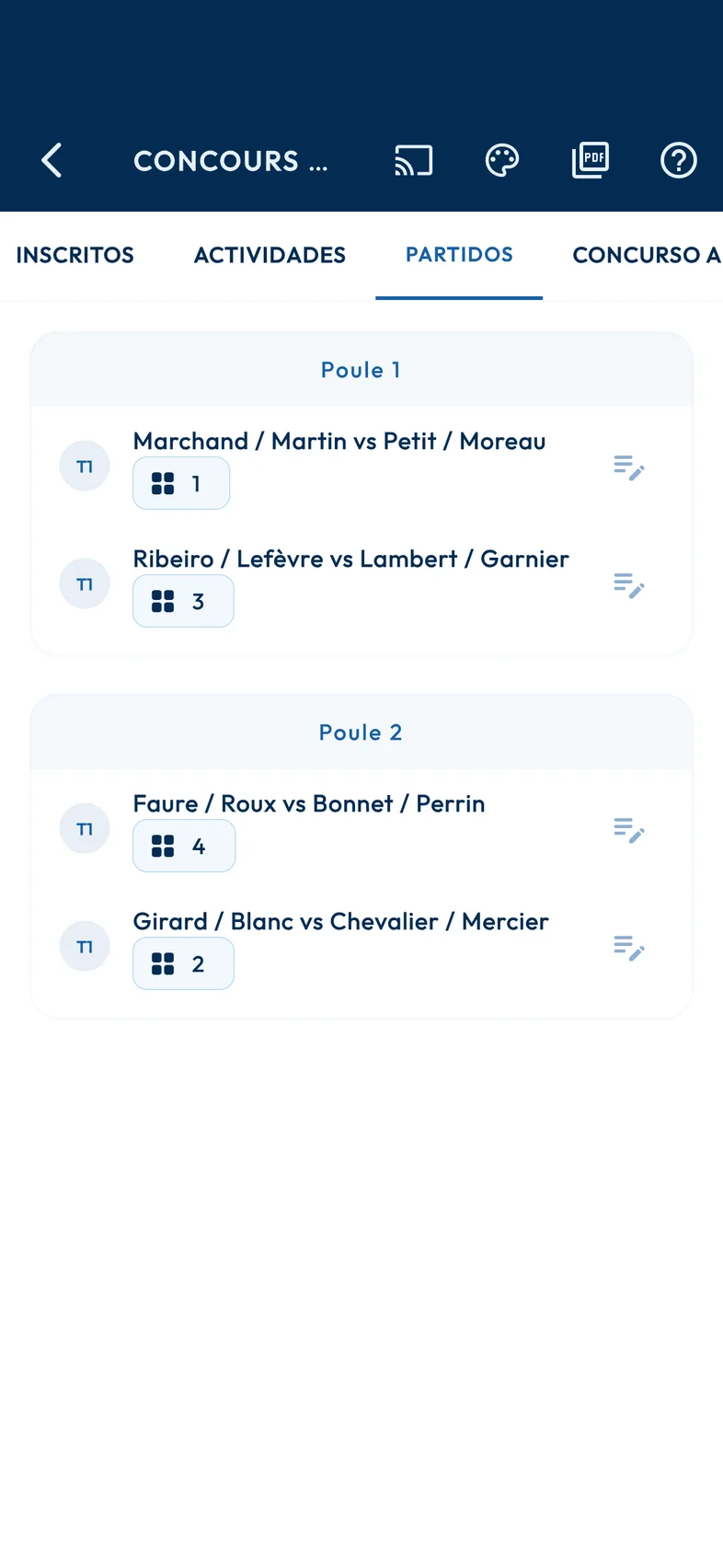 Interfaz de creación de torneo