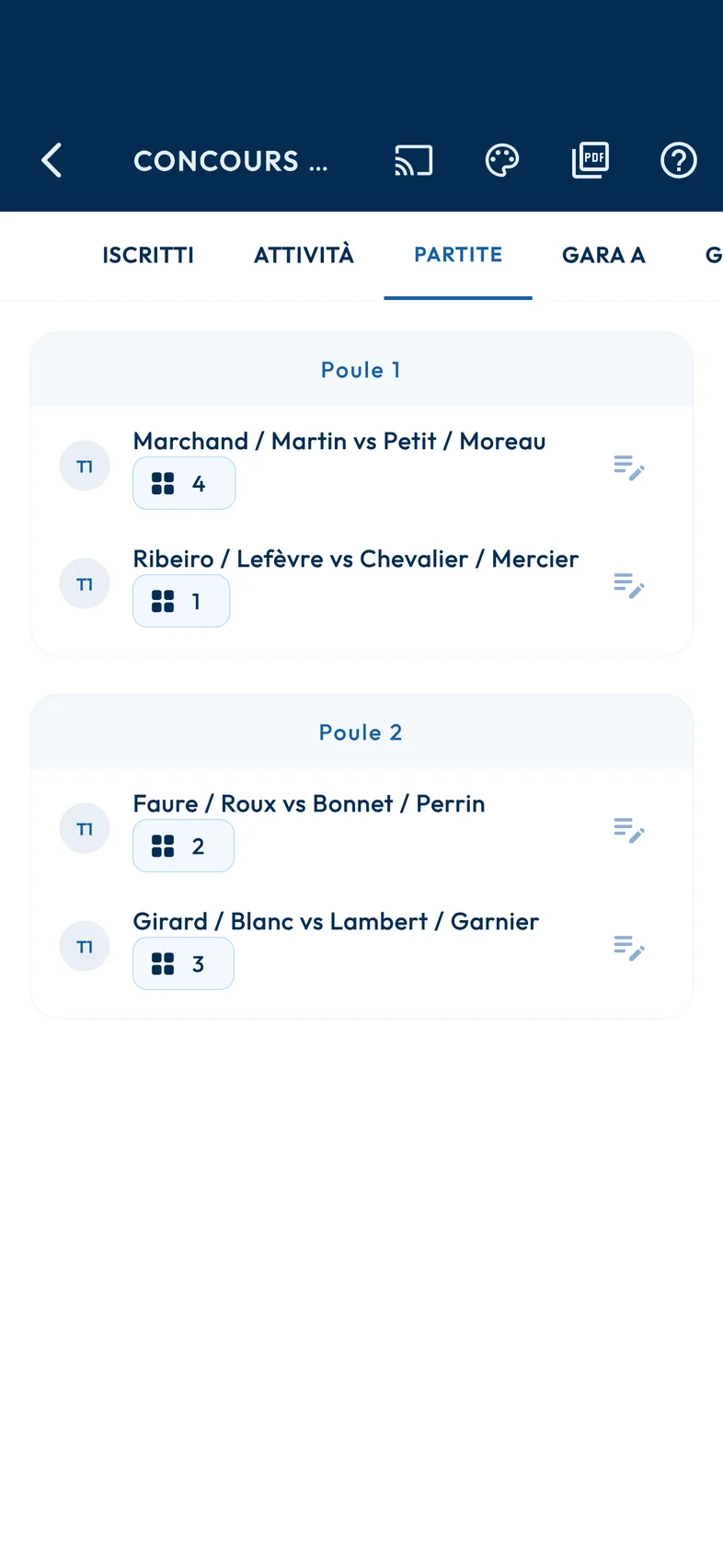 Interfaccia di creazione del torneo