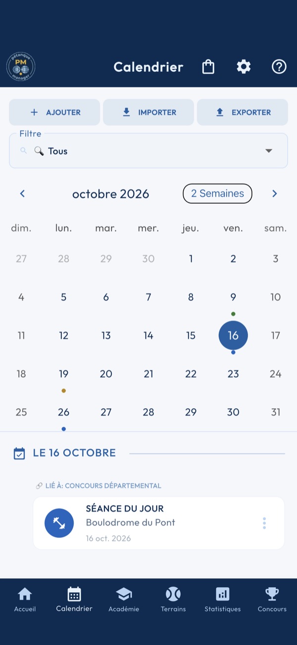 Planifier sa saison dans le calendrier