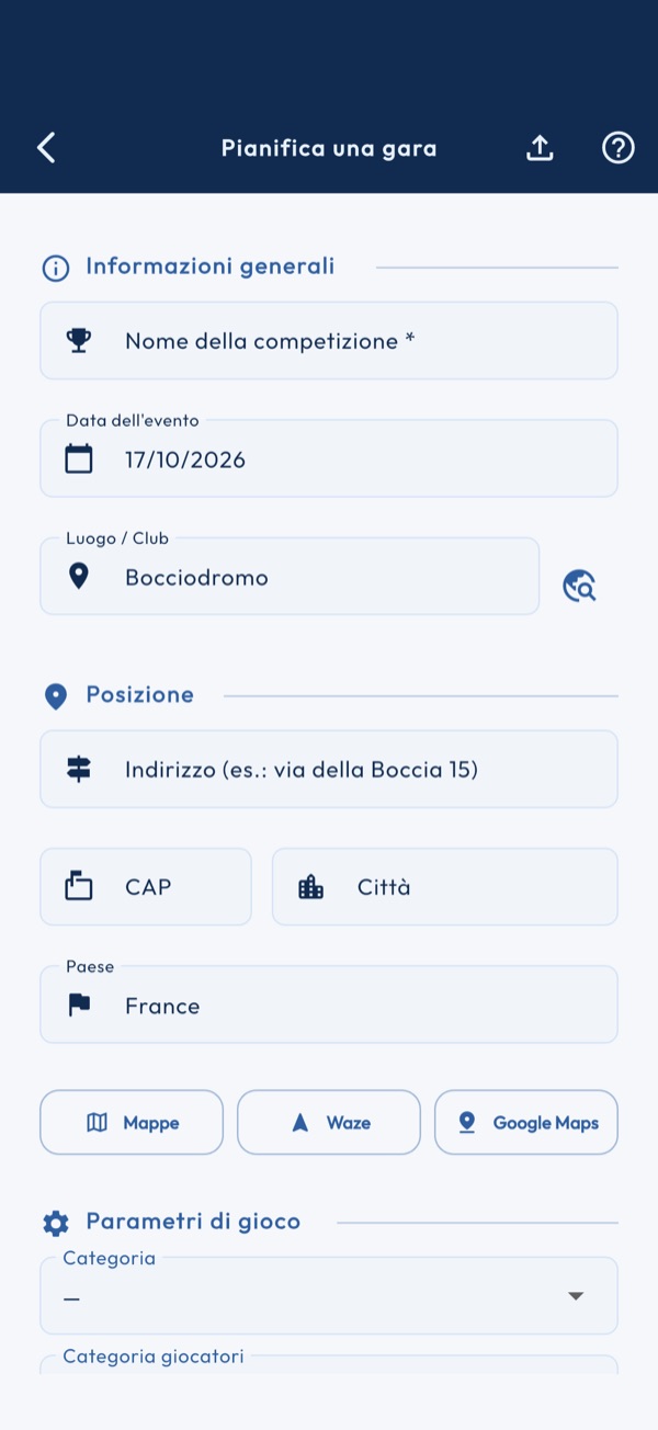 Configurare una gara