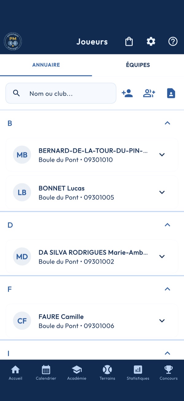 Annuaire des joueurs