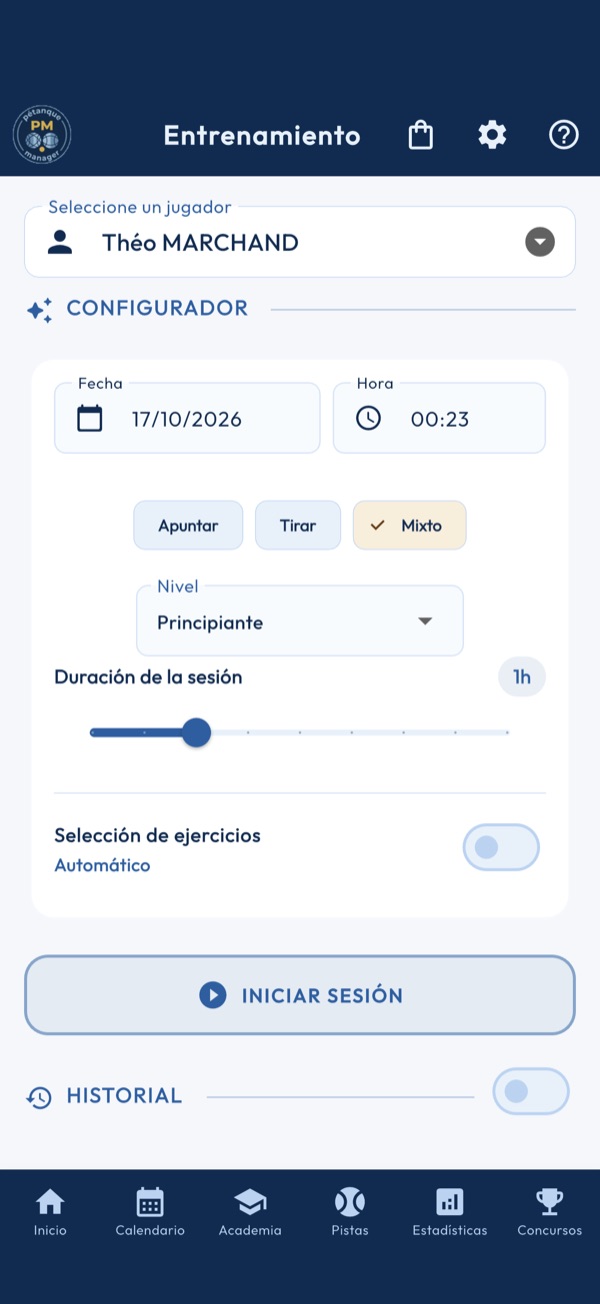 Sesión de entrenamiento